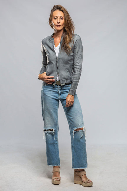 Ania Washed Leather Jacket In Steel Grey